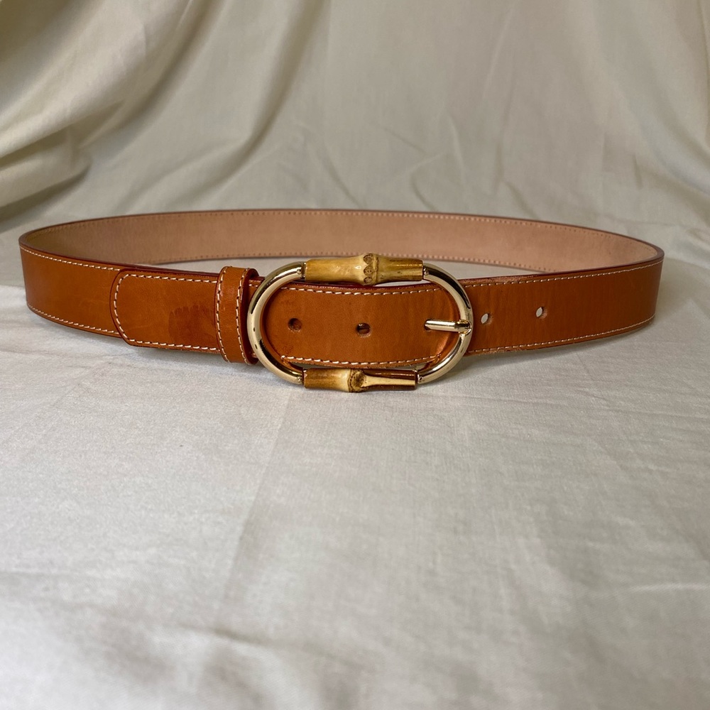 J. McLaughlin women’s belt with burnt bamboo accents on buckle Size Small